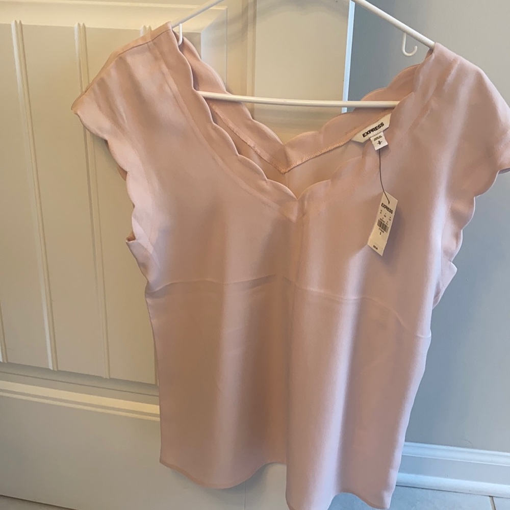 Express Pink Satin Scalloped Top